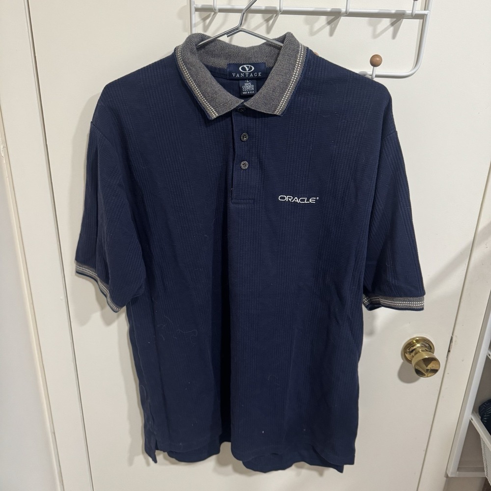 Vintage Oracle Polo Shirt Blue Men's Size Large 90's Technology Made in USA